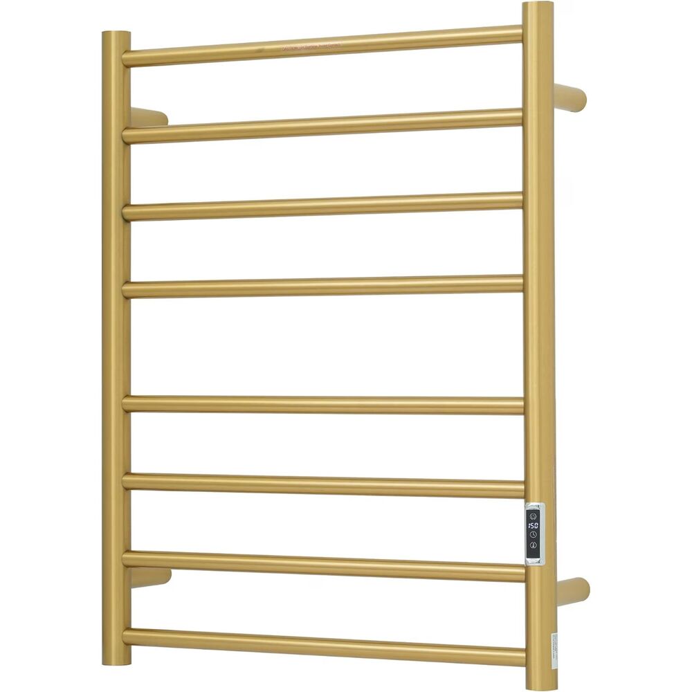 Gold Heated Towel Rack 8 Bar Wall Mounted Electric Warmer Timer Temp Control